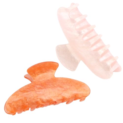 2Pcs Hair Claw Clips for Women Non-slip Hair Accessories Ideal Gift - color: Pink and Gradient Orange