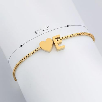 Gold Initial Bracelet for Women Dainty Personalized Name Bracelet | 14K Gold Plated, Letter A-Z Bracelet, Tiny Gold Initial Cute Heart Bracelet Jewelry Gift - color: E