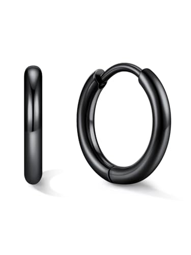 Small Hoop Earrings for Women 7-16mm Stainless Steel Huggie Earrings Lightweight - color: b. Black A, size: Diameter 10mm