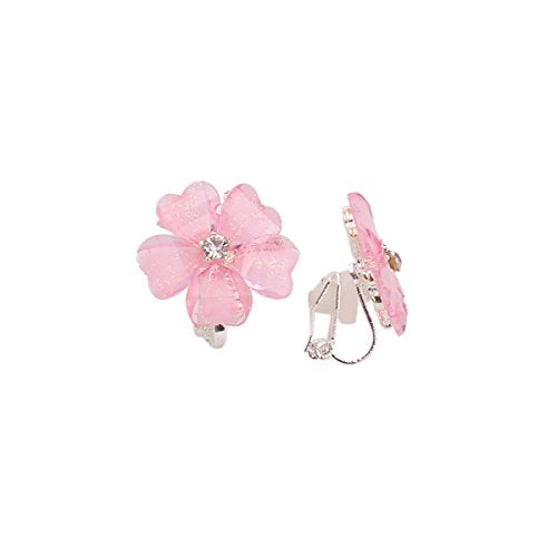 Silver Plated or Gold Plated Opal Flower Shape Clip on Earrings Non Piercing for Women - color: Pink