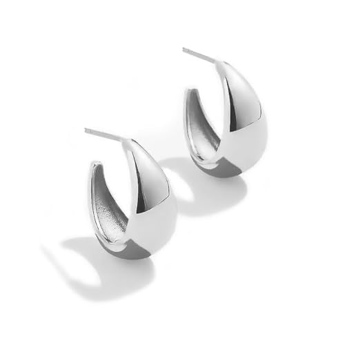 Obidos 14K Gold Plated Illusion Stud Earrings for Women | Triple Huggie Hoop Earrings for One Hole| Trendy Simple Hypoallergenic Fashion Accessories Gold Jewelry Gifts for Womens - color: Chunky Open Hoops-White Gold