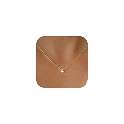 Diamond Pendant Necklaces for Women, Dainty 18k Gold/White Gold Plated Necklace, Gold/Silver Simple Choker Necklaces for Women, Trendy Jewelry Gifts - color: Teardrop -Rose Gold