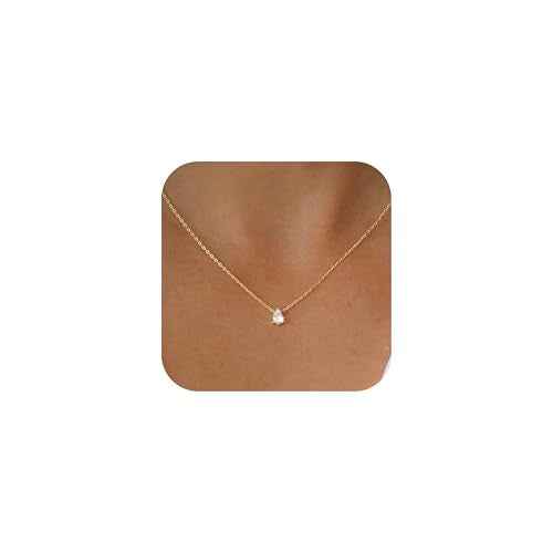 Diamond Pendant Necklaces for Women, Dainty 18k Gold/White Gold Plated Necklace, Gold/Silver Simple Choker Necklaces for Women, Trendy Jewelry Gifts - color: Teardrop -Rose Gold