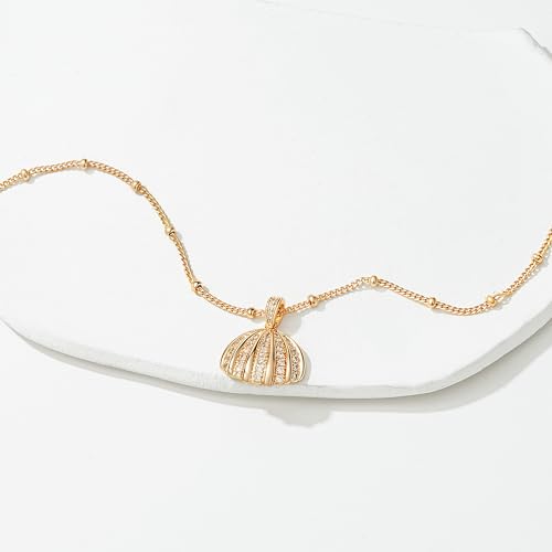 MTMY Gold Starfish Necklace 14K Gold Plated Shell Conch Ocean Pendant Necklace for Women Beach Summer Jewelry - style: shining shell