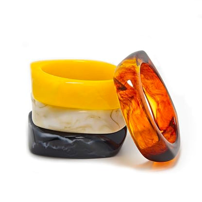 2PCS Chunky Acrylic Bracelet for Women Large Square Resin Cuff Vintage Open Bangle Bracelets Wide Geometric Jewelry - style: L-4PCS