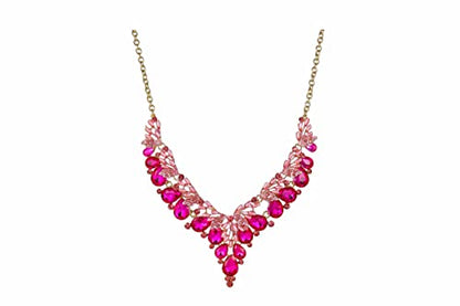 Jewelry Set for Women, Statement Necklace Dangle Earrings Bracelet Ring, White/KC Gold Plated Jewelry Set with Rhinestone Pearl Crystal Wedding Party Jewelry for Bridal Bridesmaid - color: Rose Red-Gold Plated