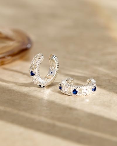 Ear Cuff for Women, 14K Gold/White Gold Plated Ear Cuffs Non Piercing Hypoallergenic Jewelry Gift - color: sapphire silver