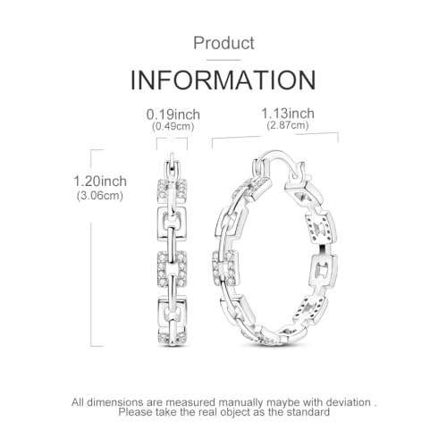 NARMO 925 Sterling Silver Earrings for Women Hypoallergenic Hoop Earrings - color: Square Chain