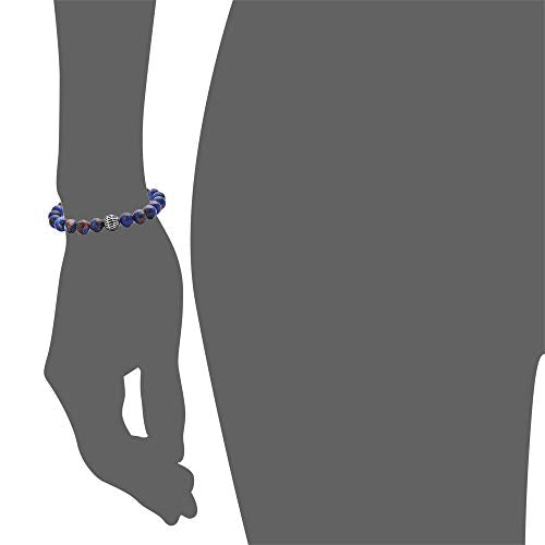 Geoffrey Beene Natural Stone Elastic 9mm Beaded Bracelet with Black Good Fortune Piece - color: Blue