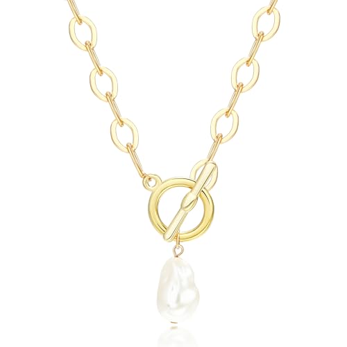 Charm Necklace for Women Gold Evil Eye Sun Moon Flower Coin Pendant Necklace Dainty Paperclip Chain Vintage Luck Amulet Choker Necklaces Celestial Jewelry Gift - style: Pearl