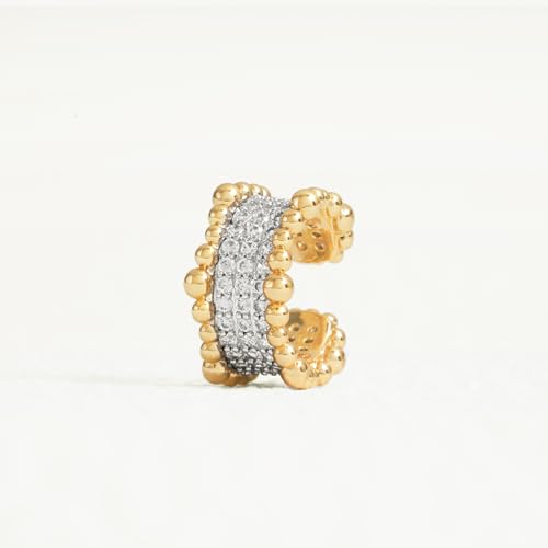 Sparkle Ear Cuff for Women, Non Piercing Single | 14K Gold Plated Brass, Clear Cubic Zirconia Accents, Fixed 3.8-3.9 mm Opening, Single Non-Piercing Cuff For Ear Stacks - style: Beaded Glow