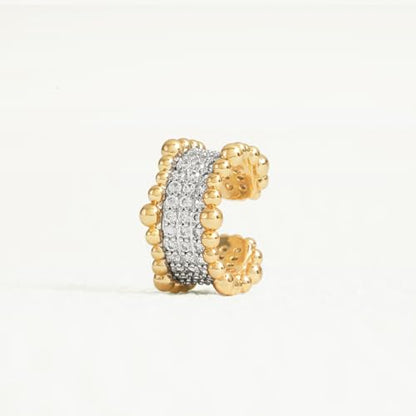 Sparkle Ear Cuff for Women, Non Piercing Single | 14K Gold Plated Brass, Clear Cubic Zirconia Accents, Fixed 3.8-3.9 mm Opening, Single Non-Piercing Cuff For Ear Stacks - style: Beaded Glow