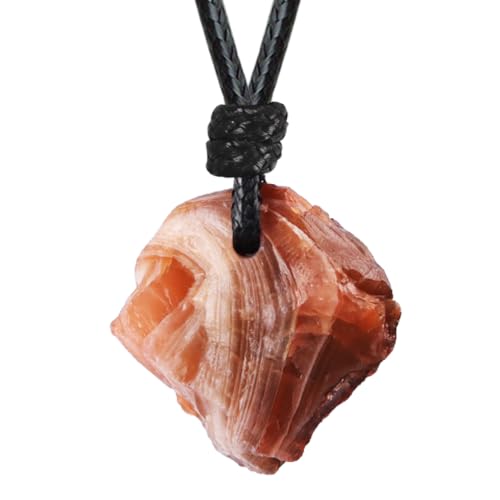 FANASY Natural Raw Crystal Necklace for Women Irregular Stone Necklaces Spiritual Gemstone Pendant with Adjustable Rope - color: South Red Agate