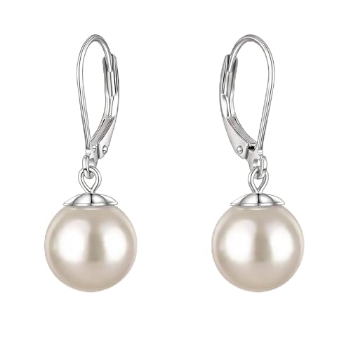 Pearl Leverback Earrings for Women Dangle Round Gemstone Earrings Birthstone Jewelry Gift Anniversary for Her - color: 30 White pearl