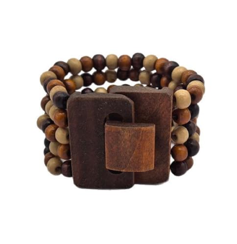 Bohemian Multi Layers Seed Beads Wide Bangle Strand Bracelet Wooden Thick Natural Wood Beads Stretch Bracelet for Women Men - color: Brown