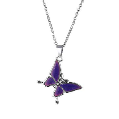 FM FM42 Temperature Sensing Color Changing Pendant Necklace with 19.29" Stainless Steel Rolo Chain - color: Butterfly