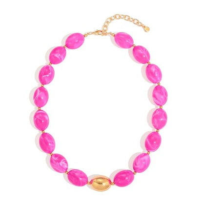 Chunky Beaded Necklaces for Women Statement Necklace | Bold Chunky Choker, Large Resin Beads, Adjustable Necklace, Boho Trendy Summer Beach Holiday Jewelry - color: Rose red