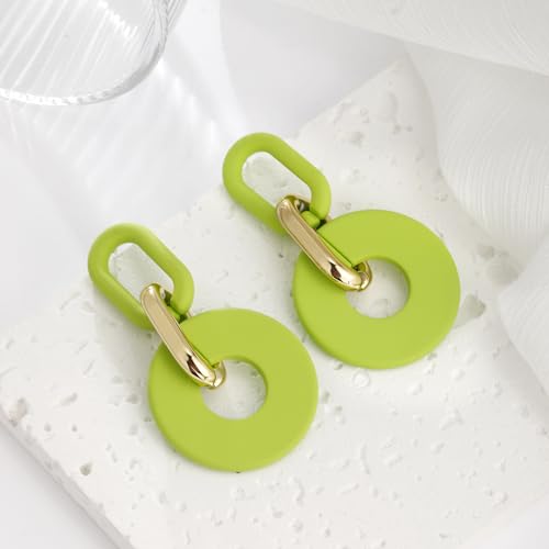 RUOFFETA Acrylic Rectangle Earrings, Fashion Acrylic Square/Oval/Hoop Statement Drop Earrings for Women - color: Green Round