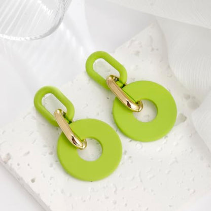 RUOFFETA Acrylic Rectangle Earrings, Fashion Acrylic Square/Oval/Hoop Statement Drop Earrings for Women - color: Green Round