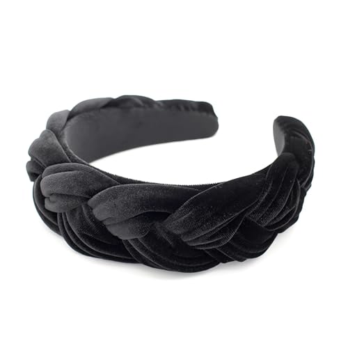 Black Headbands for Women, Braided Headband Velvet Padded Hair bands, Cute Hair Accessories for Women - color: Black