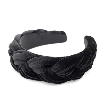 Black Headbands for Women, Braided Headband Velvet Padded Hair bands, Cute Hair Accessories for Women - color: Black