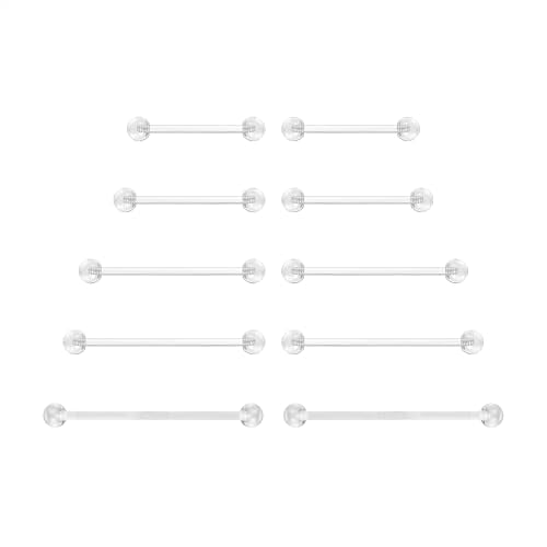 14G Clear Bioflex Flexible Acrylic Straight Bar Piercing | Tongue Rings Barbells Nipple Ring Retainer, For Work, Pregnancy, MRI, Surgery, 12MM-38MM - color: 21-38mm*2 PCS