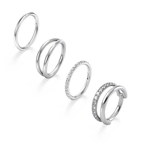 Titanium Septum Ring 5pcs, 18g Nose Rings Hoops for Women Men, Hypoallergenic Septum Rings Septum Hoop Daith Cartilage Tragus Helix Rook Piercing - color: 4 Pcs Silver, size: 18 Gauge 8mm