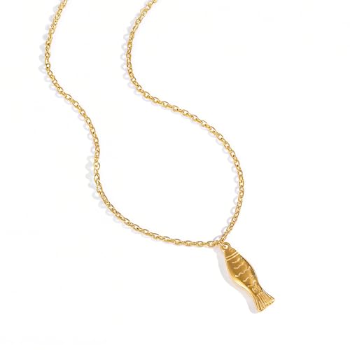 Fish Necklace for Women Handmade Beaded Y Pendant Necklace Colorful Summer Beach Boho Layering Choker Necklaces - color: Fish-Gold