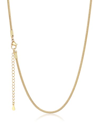 U7 Snake Necklace for Women 14K Gold Plated/Silver/Rose Gold/Black Chain Necklace Hypoallergenic, Stainless Steel Tiny Snake Chain Necklace 1/1.2/1.5/2MM, 14-30" Adjustable Minimalist Gift - color: o-Gold-2mm
