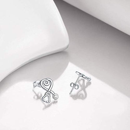 Stethoscope Earrings 925 Sterling Silver Heart Studs Earrings 12 Months Birthstone Crystals from Austria, Graduation Jewelry Gifts for Nurse Doctor RN Medical Student - color: Simulated Diamond
