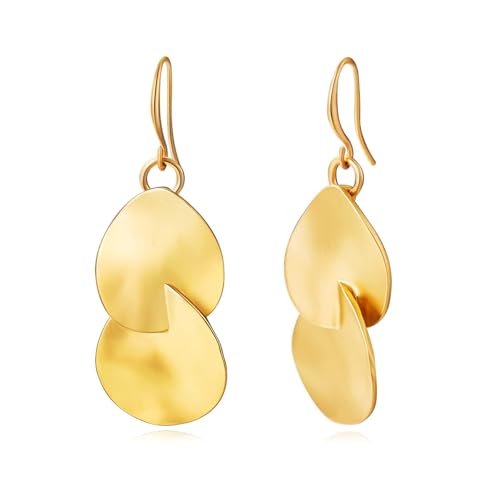 Gold Earrings 14k Gold Plated Hoop Earrings Dainty Pearl hoop Disc Coin Bead Starfish Teardrop Circle Dangle Drop Earrings for Women Hypoallergenic Jewelry Gifts - color: Double Teardrop-Gold