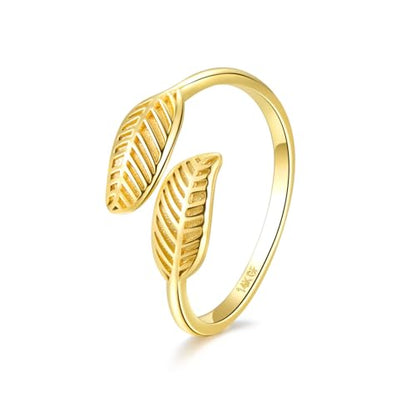 PLOMFOV 14K Gold Filled Gold Toe Rings for Women Adjustable Toe Rings Non Tarnish Solid 14K Real Gold Toe Ring - style: Leaf