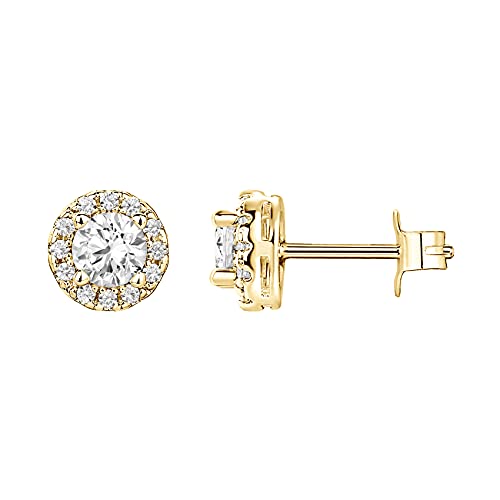PAVOI 14K Gold Plated 925 Sterling Silver Post Brilliant Round Faux Diamond Halo Earrings - Premium Cubic Zirconia - style: 6.35mm Round