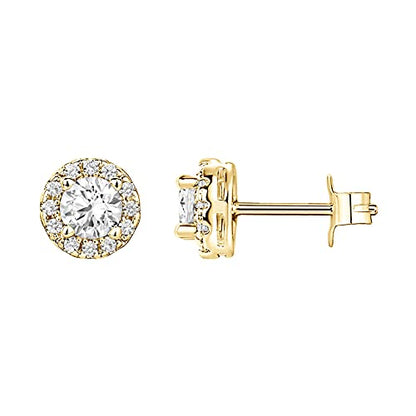 PAVOI 14K Gold Plated 925 Sterling Silver Post Brilliant Round Faux Diamond Halo Earrings - Premium Cubic Zirconia - style: 6.35mm Round