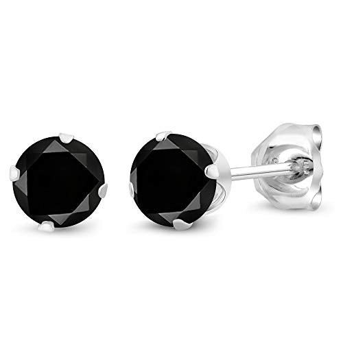 Gem Stone King 925 Sterling Silver Round 4MM Gemstone Birthstone Stud Earrings For Women Men - style: Black Diamond