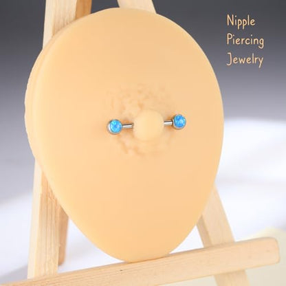 AROWRO Nipple Piercing Jewelry Nipple Rings Titanium Nipple Rings Implant Grade Hypoallergenic 14G Internally Threaded Straight Barbells with Cubic Zirconia Opal Gold Silver Rose Gold Black 12mm 14mm 16mm 18mm 20mm - color: Silver+Blue Opal