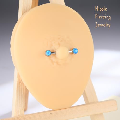 AROWRO Nipple Piercing Jewelry Nipple Rings Titanium Nipple Rings Implant Grade Hypoallergenic 14G Internally Threaded Straight Barbells with Cubic Zirconia Opal Gold Silver Rose Gold Black 12mm 14mm 16mm 18mm 20mm - color: Silver+Blue Opal