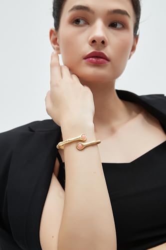 Gold Cuff Bracelet for Women Chunky Bracelet Statement Bracelet | Chunky Bangle Bracelets for Women Silver Beaded Open Bangle Stackable Stretch Bead Bracelet Boho Jewelry Gift for Wife Couple - style: Chunky Gold Bracelet