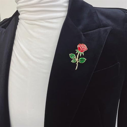 Red Rose Flower Brooch Pin for Women Girls Men Red Green Enamel 14k Gold Plated Cute Floral Lapel Pins Dress Accessories Boutonniere Corsage for Hat Bag Suit Tie Jewelry for Wedding Anniversary