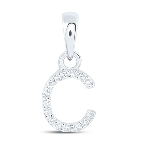 Solid 10K Yellow Gold Real Natural Diamond Womens A-Z Initial Letter Pendant Charm - 1/2 Inch Height - for Necklaces .03 Carat (.03 Cttw) - style: C - 10k White Gold