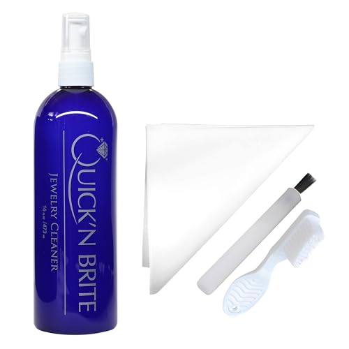Quick 'n Brite Jewelry Cleaner Kit, with 16 oz Jewelry Cleaner, 3 Pc Cleaning Brush, and Polishing Cloth – 5 Piece
