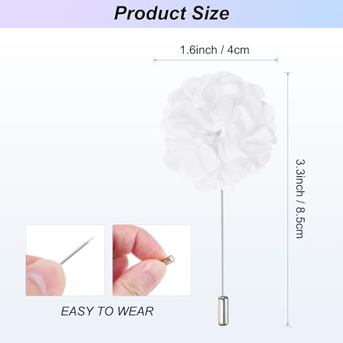M METERXITY Flower Lapel Pins for Men, Boutonnieres Pin Camellia Flower Groom Boutonnieres for Wedding/Graduation - color: White