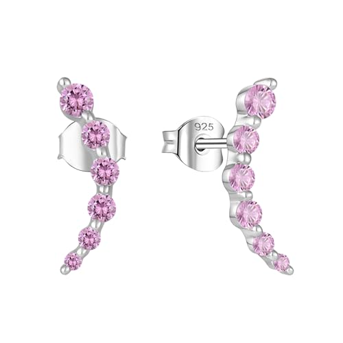 Starchenie 925 Sterling Silver Climber Earring Ear Crawler Stud Earrings for Women - color: Pink Tourmaline