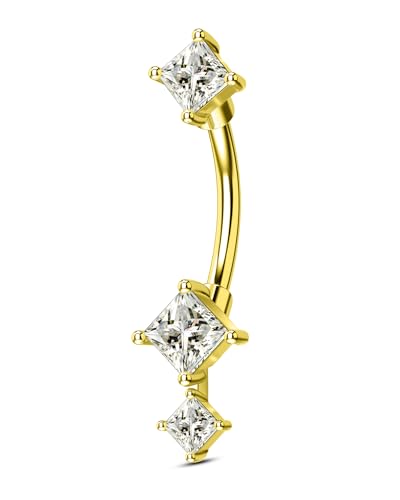 16G Rook Earrings Square Zirconium Eyebrow Rook Piercing Jewelry Stainless Steel Vertical Lip Jewelry Belly Button Ring - color: YG-8MM