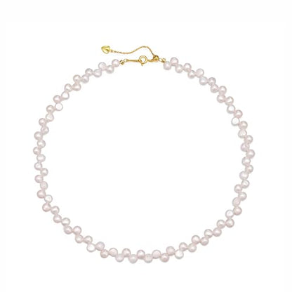 Natural Pearls Necklace, Freshwater Baroque Pearls Necklace for Women's Pearl Strand Choker Necklace 18K Gold Plated & S925 Sterling Silver Clasp White Necklace Chain - color: White Side-Drilled, 5-6mm, 18KGP Lock