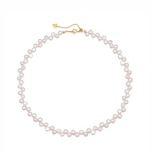 Natural Pearls Necklace, Freshwater Baroque Pearls Necklace for Women's Pearl Strand Choker Necklace 18K Gold Plated & S925 Sterling Silver Clasp White Necklace Chain - color: White Side-Drilled, 5-6mm, 18KGP Lock