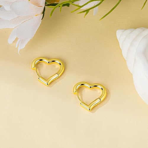 Heart Shaped Hoop Earrings for Women | 14k Gold Silver Plated, Small Heart Earring, Huggie Hoops, Lightweight, Jewelry Gifts - color: 03Heart-Gold