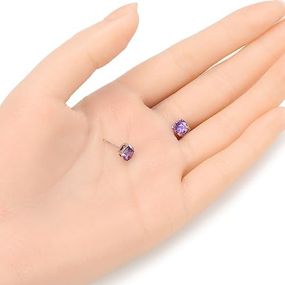 Adabele Authentic Sterling Silver Birthstone Stud Earrings 6mm 8mm Cubic Zirconia Imitation Diamond Gemstone Hypoallergenic Nickel Free Tarnish Resistant Women Fine Jewelry - color: February, size: 6mm/0.84 Carat