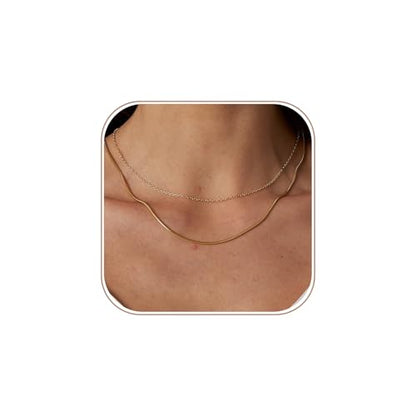 Herringbone Choker Necklace Set Double Layer Snake Chain Herringbone Chain Necklace Layering Necklace Set Cuban Chain Necklace for Women - style: 1.5mm Snake+ Ochain-GD