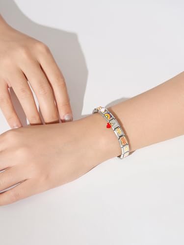 Stainless Steel Italian Charm Bracelet, 18 Link Starter Bracelet 9mm Charms | Italian Charm Bracelet with 9Pcs/20Pcs Charms and Opening Tools, Classic 9mm Modular Charm, Personalized Jewelry Gift - color: B-Silver